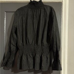 Ashley Stewart Black Textured Smocked Blouse